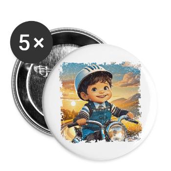 Kleiner Junge auf altem Motorrad - Buttons klein 25 mm (5er Pack) - Weiß - Vorne