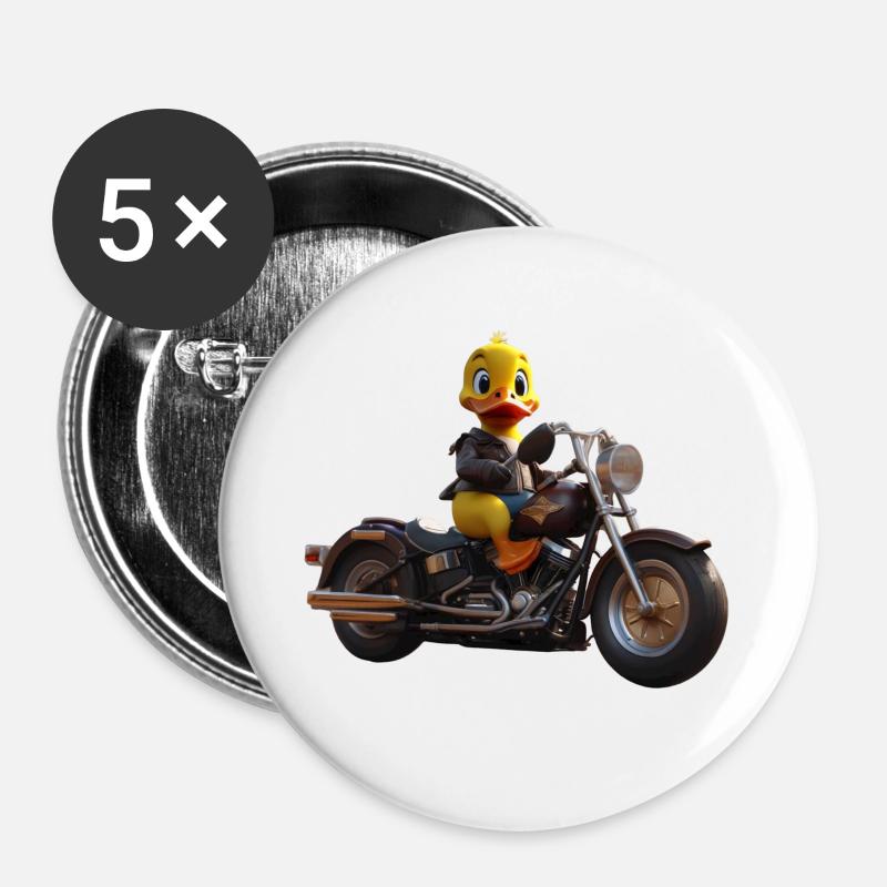 Canard de moto - Lot de 5 petits badges (25 mm) - blanc