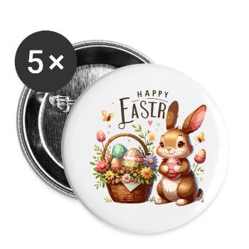 Joyeux Lapins de Pâques Panier d’oeufs de Pâques - Lot de 5 petits badges (25 mm) - blanc - Devant