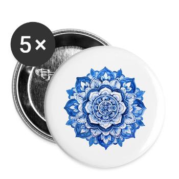 Blaues Mandala - Buttons klein 25 mm (5er Pack) - Weiß - Vorne