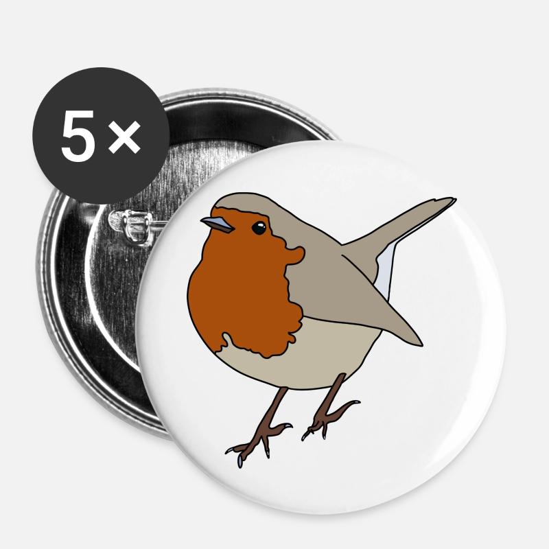 Rouge-gorge - Lot de 5 petits badges (25 mm) - blanc