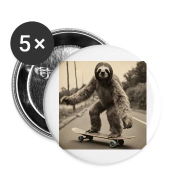 Paresseux / Animal / Photo / Drôle / Skateboard - Lot de 5 petits badges (25 mm) - blanc - Devant
