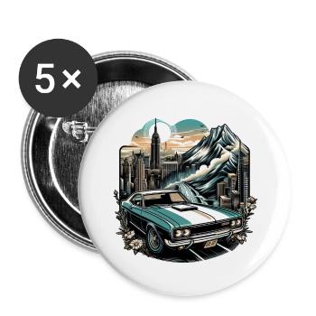 Amerikanischer Oldtimer und Sportwagen - Buttons klein 25 mm (5er Pack) - Weiß - Vorne