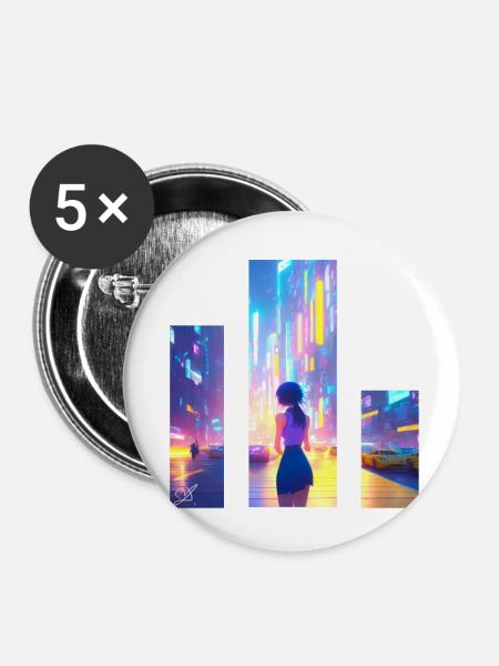 Mädchen in der Stadt - Buttons klein 25 mm (5er Pack) - Weiß