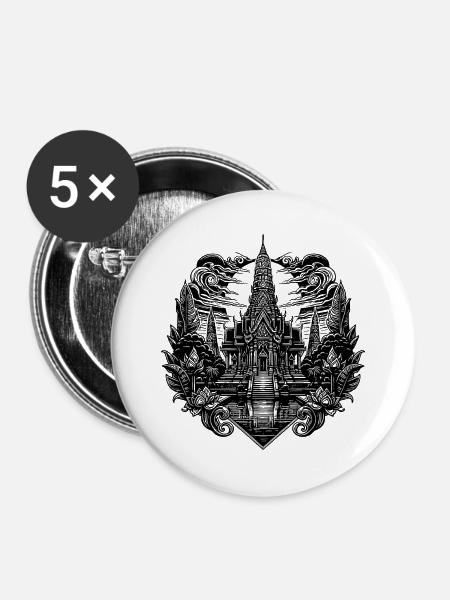 Mondschein hinter exotischem Thailand Tempel - Buttons klein 25 mm (5er Pack) - Weiß