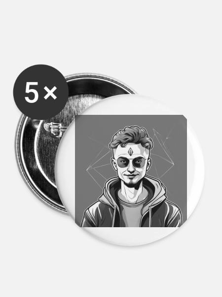 Ether Mastermind - Buttons klein 25 mm (5er Pack) - Weiß