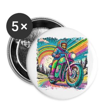 Berge im psychedelischem Biker-Rausch - Buttons klein 25 mm (5er Pack) - Weiß - Vorne