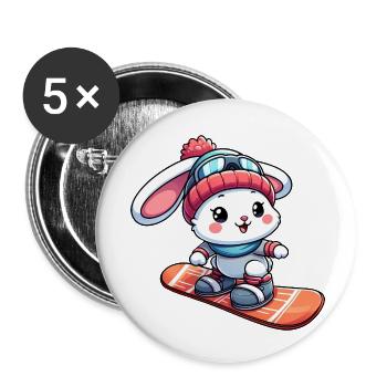 Schneehase auf Snowboard Winterfreude Design - Buttons klein 25 mm (5er Pack) - Weiß - Vorne