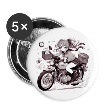 Manga Woman Biker 2 - Buttons small 1''/25 mm (5-pack) - white - Front