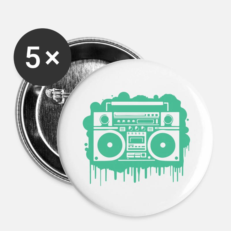 Cyan Boom Box (Seethrough) - Buttons small 1''/25 mm (5-pack) - white