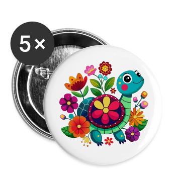 Glückliche kleine Schildkröte - Buttons klein 25 mm (5er Pack) - Weiß - Vorne