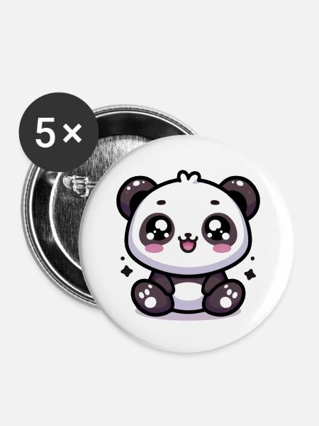 Kawaii Niedlicher Panda - Buttons klein 25 mm (5er Pack) - Weiß