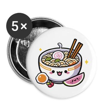 Nourriture Kawaii Ramen Mignonne - Lot de 5 petits badges (25 mm) - blanc - Devant