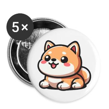 Niedlicher Kawaii Shiba Welpe - Buttons klein 25 mm (5er Pack) - Weiß - Vorne