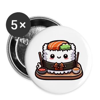Sushi mignon kawaii - Lot de 5 petits badges (25 mm) - blanc - Devant