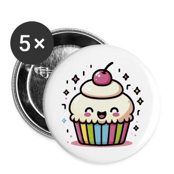 Kawaii Cupcake mignon - Lot de 5 petits badges (25 mm) - blanc - Devant