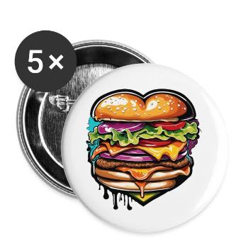 Burgers / Restauration rapide / Nourriture / Petits pains / Boeuf - Lot de 5 petits badges (25 mm) - blanc - Devant