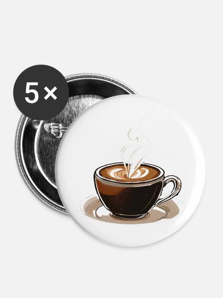 Tasse mit Kaffee - Buttons klein 25 mm (5er Pack) - Weiß