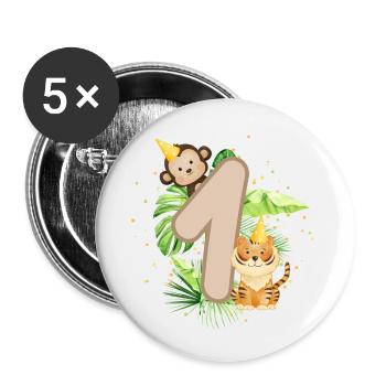First Birthday Jungle Tiger Monkey Baby Shower - Buttons small 1''/25 mm (5-pack) - white - Front