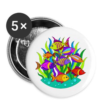 Shoal of fish among the seaweed - Buttons small 1''/25 mm (5-pack) - white - Front