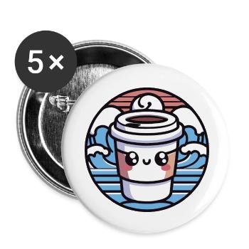 Niedlicher Kawaii-Kaffee - Buttons klein 25 mm (5er Pack) - Weiß - Vorne