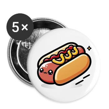 Hot-dog kawaii mignon - Lot de 5 petits badges (25 mm) - blanc - Devant