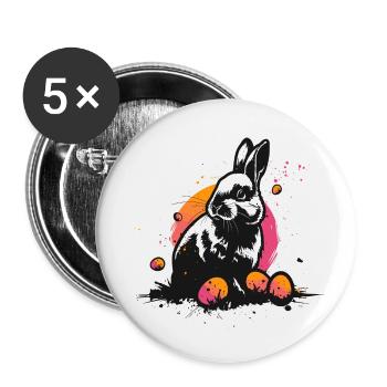 Lapin en noir à Pâques - Lot de 5 petits badges (25 mm) - blanc - Devant