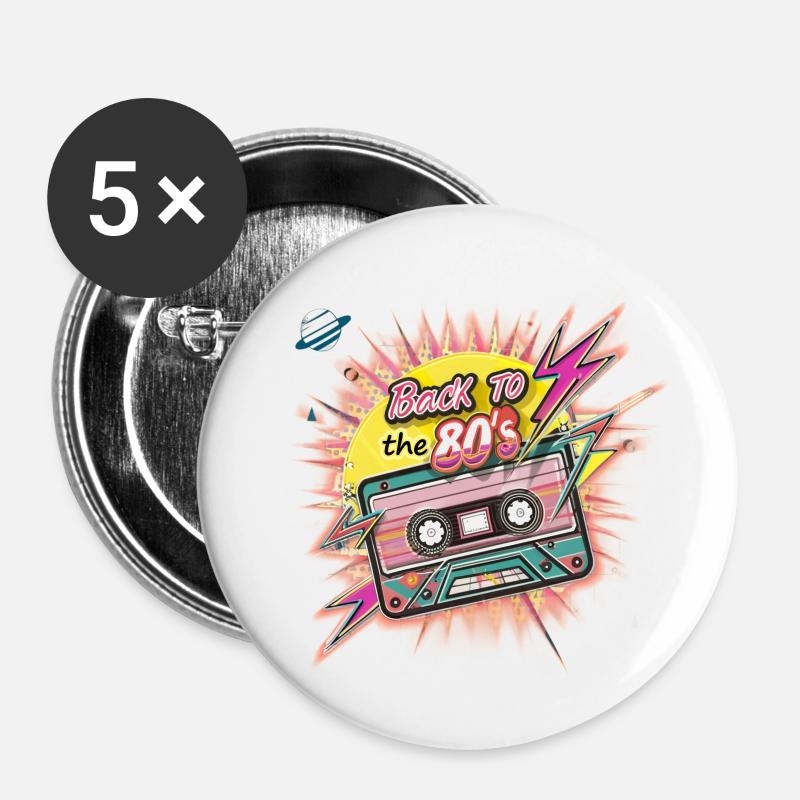 BBack to the 80s - Buttons small 1''/25 mm (5-pack) - white