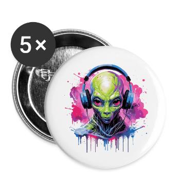 Disc-jockey extraterrestre - Lot de 5 petits badges (25 mm) - blanc - Devant