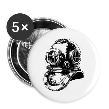 Historischer Antiker Taucherhelm - Buttons klein 25 mm (5er Pack) - Weiß - Vorne