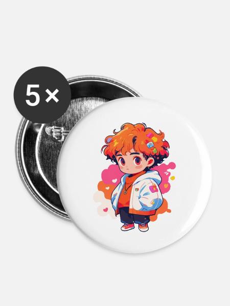 Manga Mädchen - Buttons klein 25 mm (5er Pack) - Weiß