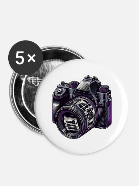 Nostalgische Fotokamera - Buttons klein 25 mm (5er Pack) - Weiß