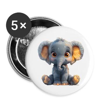 éléphant - Lot de 5 petits badges (25 mm) - blanc - Devant