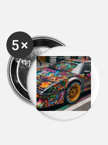 80s Cars 1 - Buttons klein 25 mm (5er Pack) - Weiß