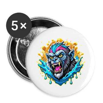Singe - Lot de 5 petits badges (25 mm) - blanc - Devant