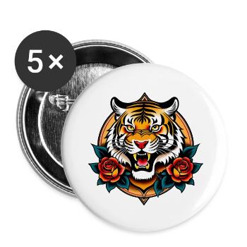 Wildes Tiger-Tattoo - Buttons klein 25 mm (5er Pack) - Weiß - Vorne