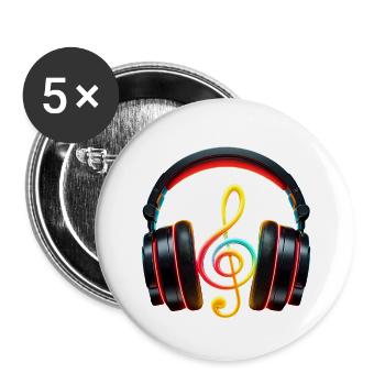 Sleek Headphone with Music Note - Buttons small 1''/25 mm (5-pack) - white - Front