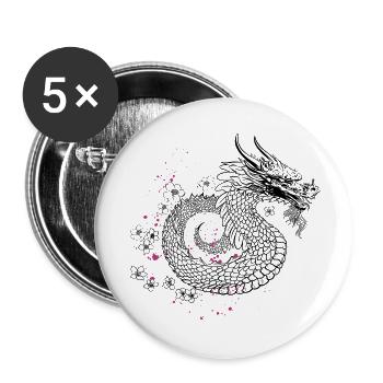 Dragon with Cherry Blossoms Sakura Style - Buttons small 1''/25 mm (5-pack) - white - Front