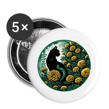 Souci chat noir - Lot de 5 petits badges (25 mm) - blanc - Devant