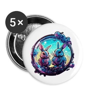 Animal dans la bulle de savon / enfantin / mignon / lapin - Lot de 5 petits badges (25 mm) - blanc - Devant