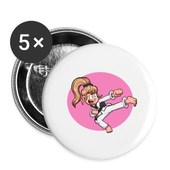 Beauty, Brains And A Black Belt Cartoon - Buttons small 1''/25 mm (5-pack) - white - Front