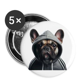 Französische Bulldogge mit Kapuze - Buttons klein 25 mm (5er Pack) - Weiß - Vorne