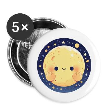 La Lune qui sourit - Lot de 5 petits badges (25 mm) - blanc - Devant