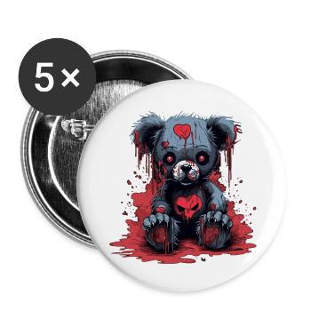Ours en peluche mignon et effrayant - Lot de 5 petits badges (25 mm) - blanc - Devant