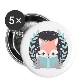 Renard de lecture - Lot de 5 petits badges (25 mm) - blanc - Devant