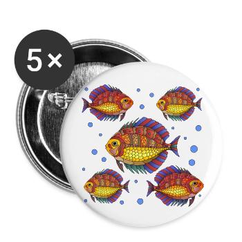 Poissons - Lot de 5 petits badges (25 mm) - blanc - Devant