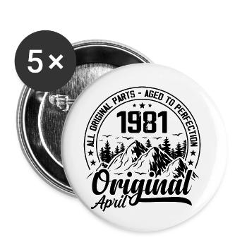 1981 April Original: 43 Jahre Geburtstagsgeschenk - Buttons klein 25 mm (5er Pack) - Weiß - Vorne