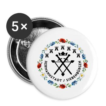 Siebenbürgen Hermannstadt mit schwarzer Schrift - Buttons klein 25 mm (5er Pack) - Weiß - Vorne
