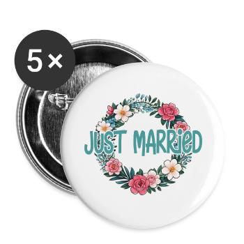 Just Married - Zur Hochzeit - Buttons klein 25 mm (5er Pack) - Weiß - Vorne