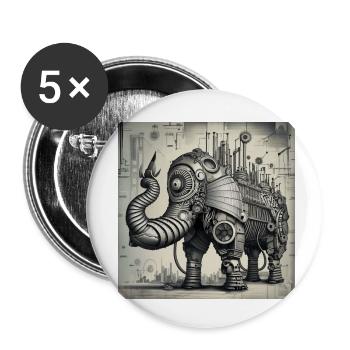 Éléphant Style cyborg steampunk cyberpunk - Lot de 5 petits badges (25 mm) - blanc - Devant